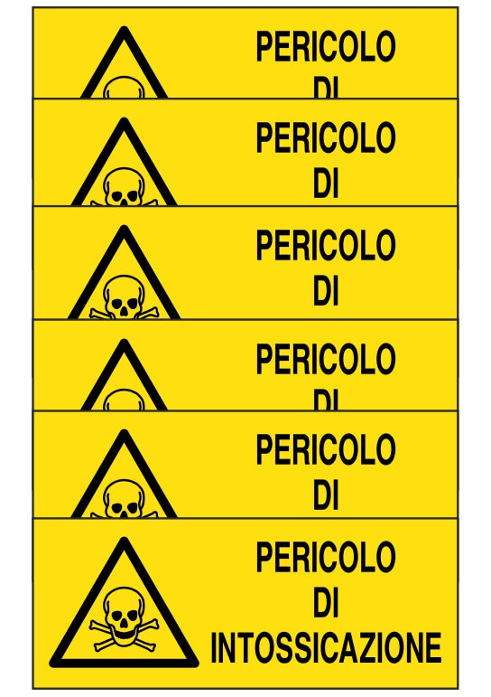 KIT DI 6 ADESIVI UNI - pericolo di intossicazione - Pittogramma ISO 7010 Con Stampa Diretta U.V. (IDEALE ANCHE PER ESTERNO)
