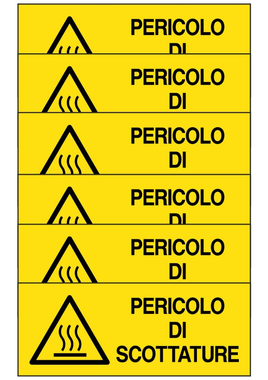 GLOBAL KIT DI 6 ADESIVI UNI - pericolo di scottature - Pittogramma ISO 7010 Con Stampa Diretta U.V. (IDEALE ANCHE PER ESTERNO)