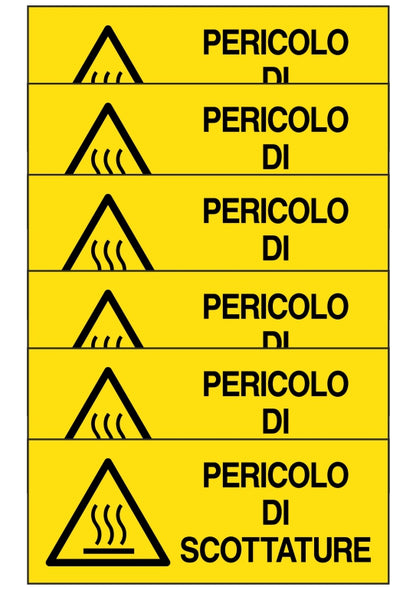 GLOBAL KIT DI 6 ADESIVI UNI - pericolo di scottature - Pittogramma ISO 7010 Con Stampa Diretta U.V. (IDEALE ANCHE PER ESTERNO)