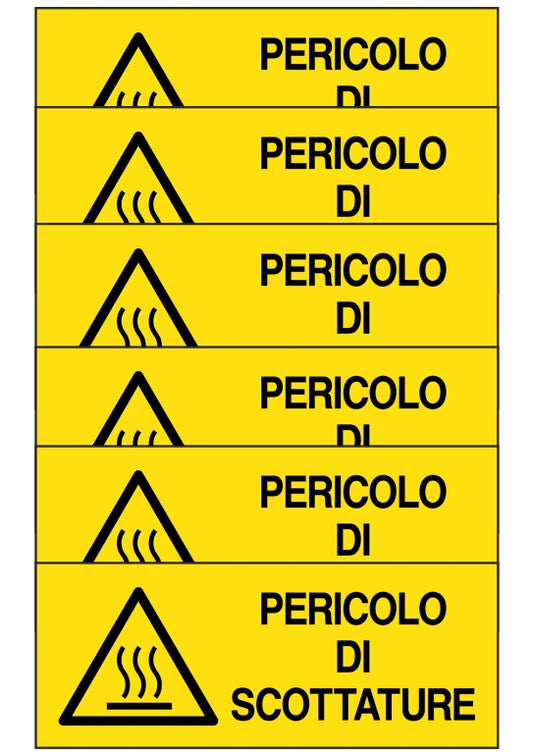 GLOBAL KIT DI 6 ADESIVI UNI - pericolo di scottature - Pittogramma ISO 7010 Con Stampa Diretta U.V. (IDEALE ANCHE PER ESTERNO)