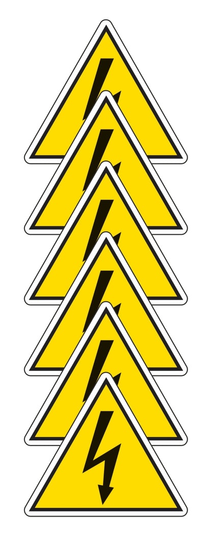 GLOBAL KIT DI 6 ADESIVI TRIANGOLARI - pericolo elettrico - Pittogramma ISO 7010 Con Stampa Diretta U.V. (IDEALE ANCHE PER ESTERNO)