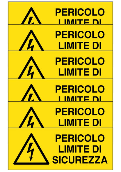 GLOBAL KIT DI 6 ADESIVI UNI - pericolo limite di sicurezza - Pittogramma ISO 7010 Con Stampa Diretta U.V. (IDEALE ANCHE PER ESTERNO)