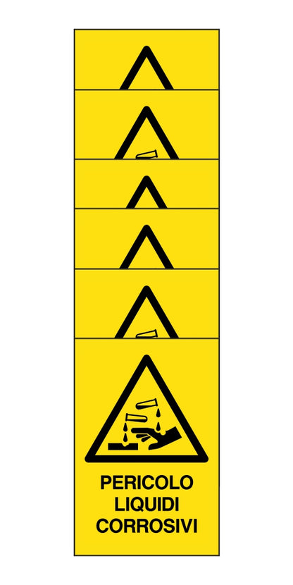 KIT DI 6 ADESIVI RETTANGOLARI - pericolo liquidi corrosivi  - Pittogramma ISO 7010 Con Stampa Diretta U.V. (IDEALE ANCHE PER ESTERNO)