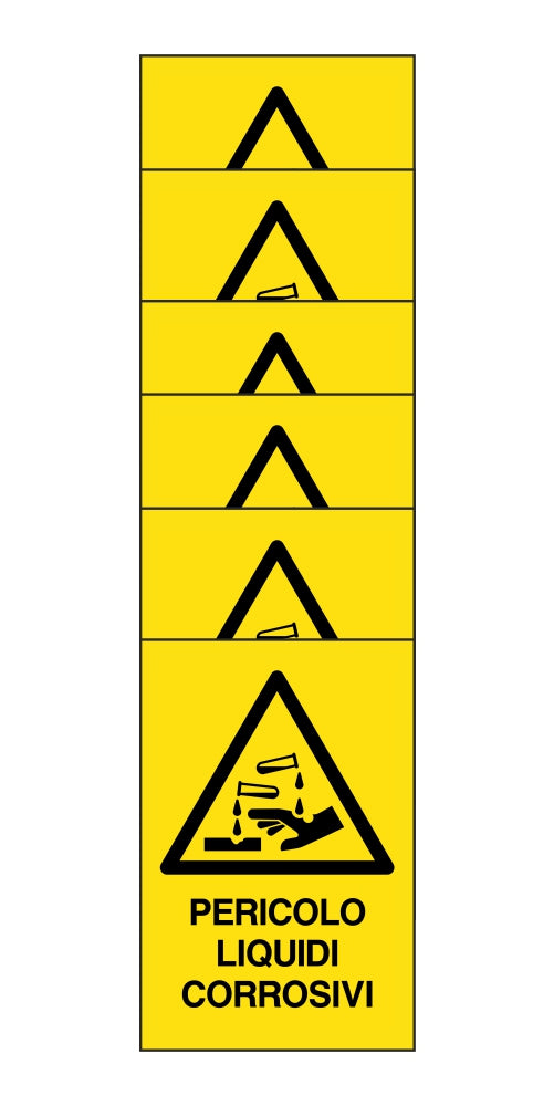 KIT DI 6 ADESIVI RETTANGOLARI - pericolo liquidi corrosivi  - Pittogramma ISO 7010 Con Stampa Diretta U.V. (IDEALE ANCHE PER ESTERNO)