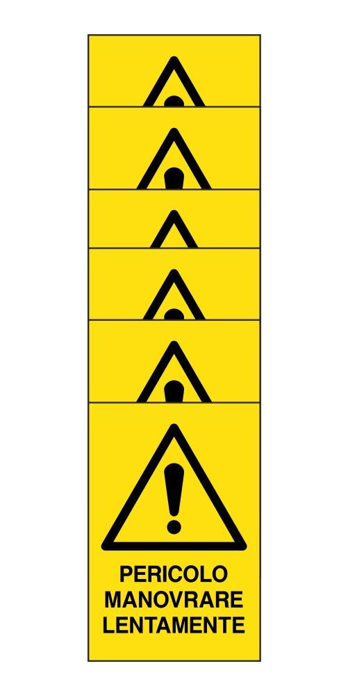 KIT DI 6 ADESIVI RETTANGOLARI - pericolo manovrare lentamente - Pittogramma ISO 7010 Con Stampa Diretta U.V. (IDEALE ANCHE PER ESTERNO)