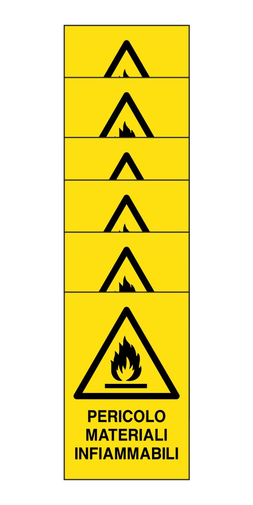KIT DI 6 ADESIVI RETTANGOLARI - pericolo materiali infiammabili - Pittogramma ISO 7010 Con Stampa Diretta U.V. (IDEALE ANCHE PER ESTERNO) z