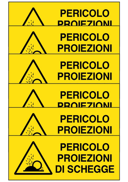 GLOBAL KIT DI 6 ADESIVI UNI - pericolo proiezione di schegge - Pittogramma ISO 7010 Con Stampa Diretta U.V. (IDEALE ANCHE PER ESTERNO)