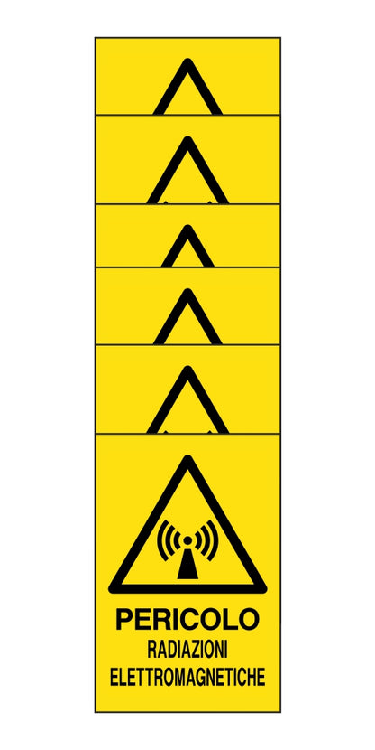 KIT DI 6 ADESIVI RETTANGOLARI - pericolo radiazioni elettromagnetiche - Pittogramma ISO 7010 Con Stampa Diretta U.V. (IDEALE ANCHE PER ESTERNO)