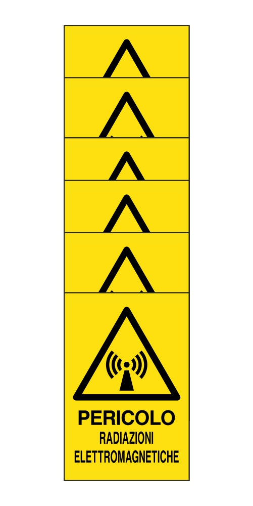 KIT DI 6 ADESIVI RETTANGOLARI - pericolo radiazioni elettromagnetiche - Pittogramma ISO 7010 Con Stampa Diretta U.V. (IDEALE ANCHE PER ESTERNO)
