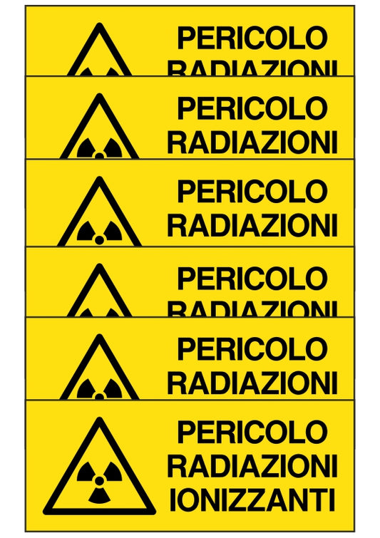 KIT DI 6 ADESIVI UNI - pericolo radiazioni ionizzanti - Pittogramma ISO 7010 Con Stampa Diretta U.V. (IDEALE ANCHE PER ESTERNO)