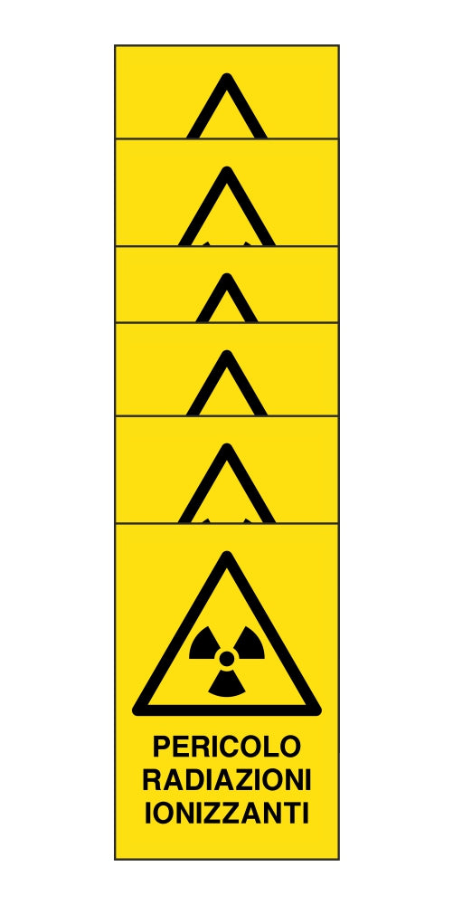 KIT DI 6 ADESIVI RETTANGOLARI - pericolo radiazioni ionizzanti - Pittogramma ISO 7010 Con Stampa Diretta U.V. (IDEALE ANCHE PER ESTERNO)