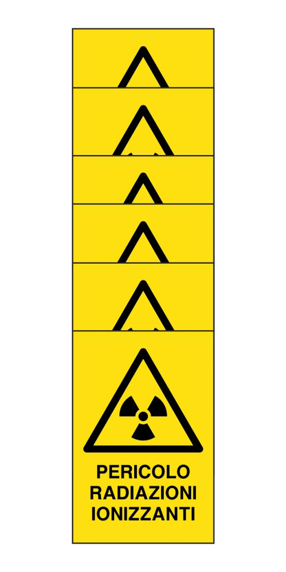 KIT DI 6 ADESIVI RETTANGOLARI - pericolo radiazioni ionizzanti - Pittogramma ISO 7010 Con Stampa Diretta U.V. (IDEALE ANCHE PER ESTERNO)