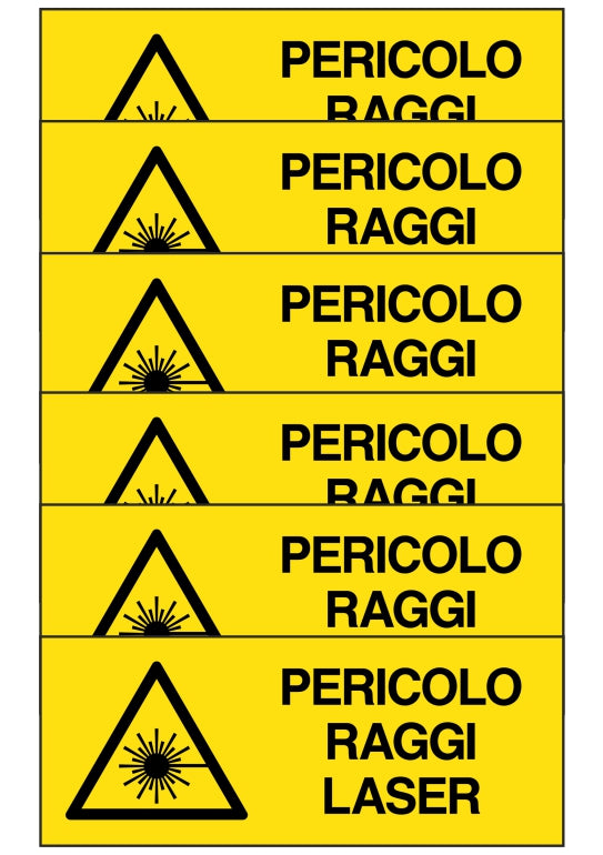 GLOBAL KIT DI 6 ADESIVI UNI - pericolo raggi laser - Pittogramma ISO 7010 Con Stampa Diretta U.V. (IDEALE ANCHE PER ESTERNO)