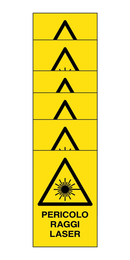 KIT DI 6 ADESIVI RETTANGOLARI - pericolo raggi laser - Pittogramma ISO 7010 Con Stampa Diretta U.V. (IDEALE ANCHE PER ESTERNO)