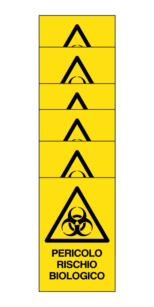 KIT DI 6 ADESIVI RETTANGOLARI - pericolo rischio biologico - Pittogramma ISO 7010 Con Stampa Diretta U.V. (IDEALE ANCHE PER ESTERNO)