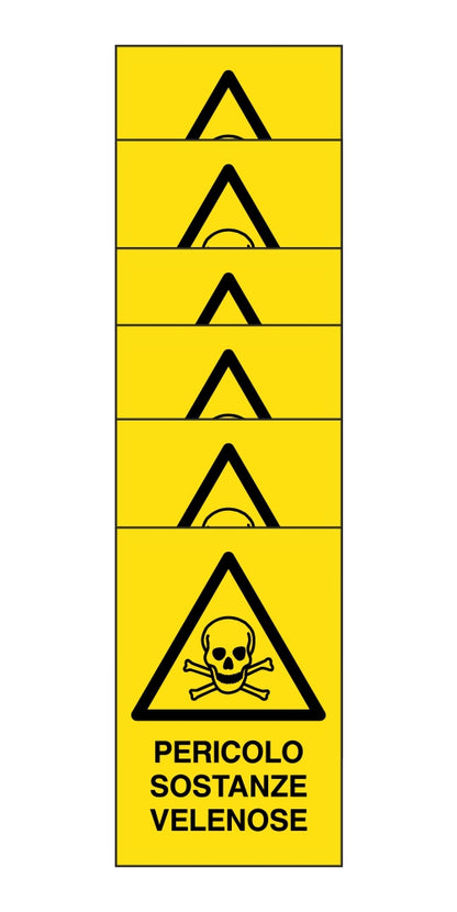 KIT DI 6 ADESIVI RETTANGOLARI - pericolo pericolo sostanze velenose - Pittogramma ISO 7010 Con Stampa Diretta U.V. (IDEALE ANCHE PER ESTERNO)