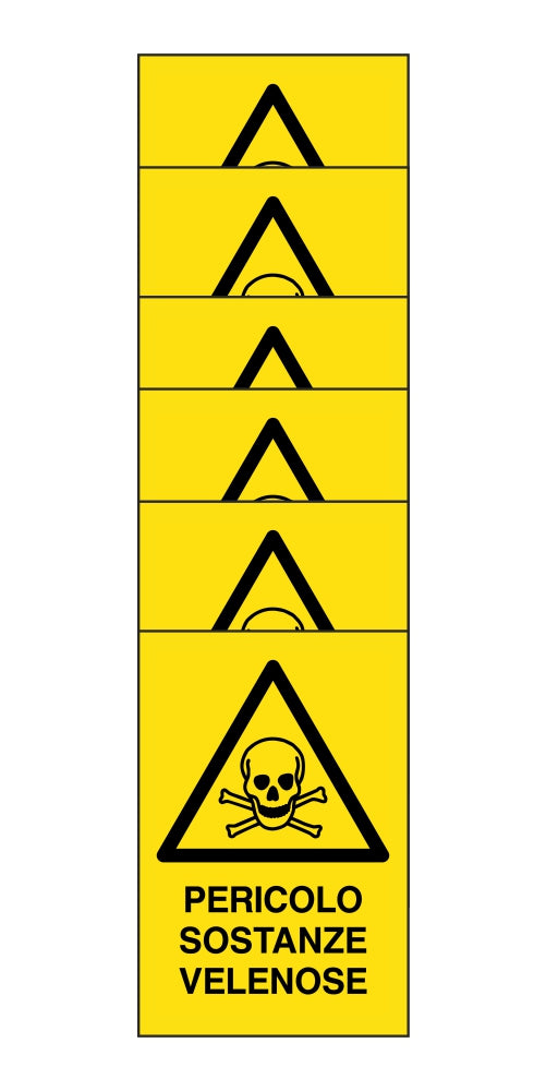KIT DI 6 ADESIVI RETTANGOLARI - pericolo pericolo sostanze velenose - Pittogramma ISO 7010 Con Stampa Diretta U.V. (IDEALE ANCHE PER ESTERNO)
