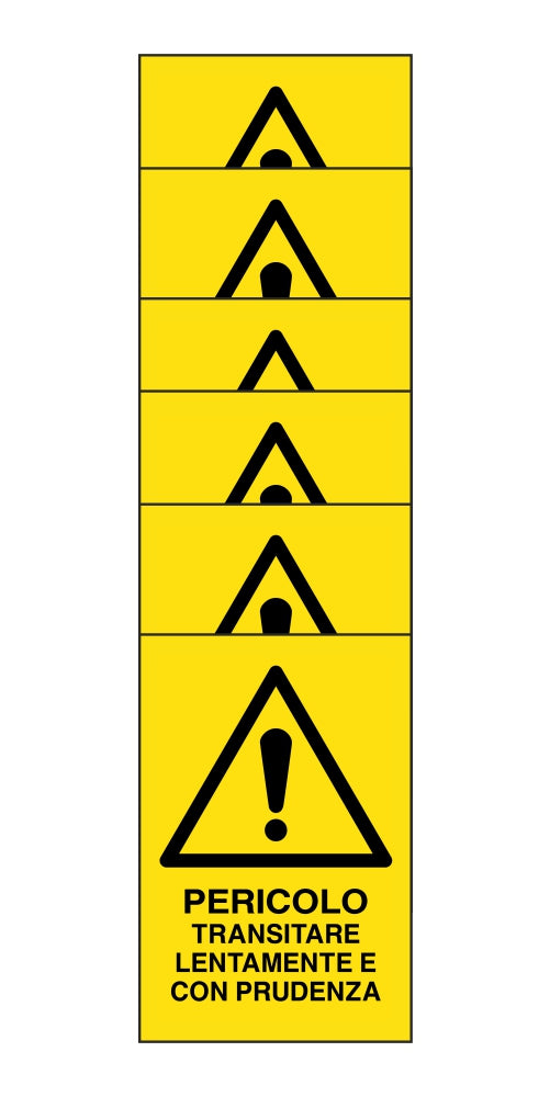 KIT DI 6 ADESIVI RETTANGOLARI - pericolo transitare lentamente e con prudenza - Pittogramma ISO 7010 Con Stampa Diretta U.V. (IDEALE ANCHE PER ESTERNO)