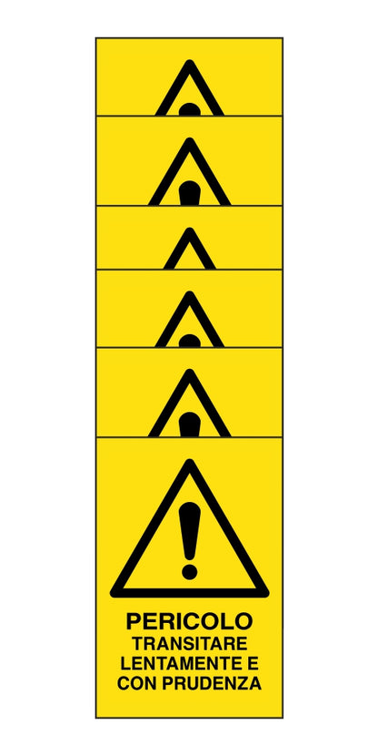 KIT DI 6 ADESIVI RETTANGOLARI - pericolo transitare lentamente e con prudenza - Pittogramma ISO 7010 Con Stampa Diretta U.V. (IDEALE ANCHE PER ESTERNO)