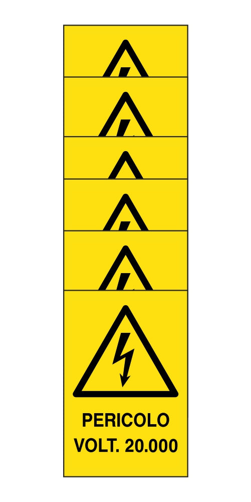 KIT DI 6 ADESIVI RETTANGOLARI - pericolo volt 20000 - Pittogramma ISO 7010 Con Stampa Diretta U.V. (IDEALE ANCHE PER ESTERNO)