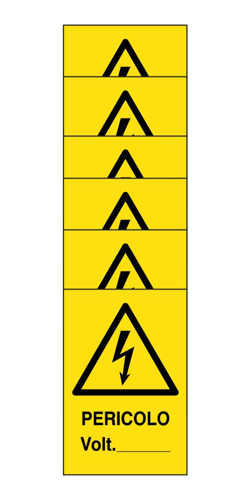 KIT DI 6 ADESIVI RETTANGOLARI - pericolo volt - Pittogramma ISO 7010 Con Stampa Diretta U.V. (IDEALE ANCHE PER ESTERNO)