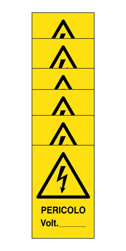 KIT DI 6 ADESIVI RETTANGOLARI - pericolo volt - Pittogramma ISO 7010 Con Stampa Diretta U.V. (IDEALE ANCHE PER ESTERNO)