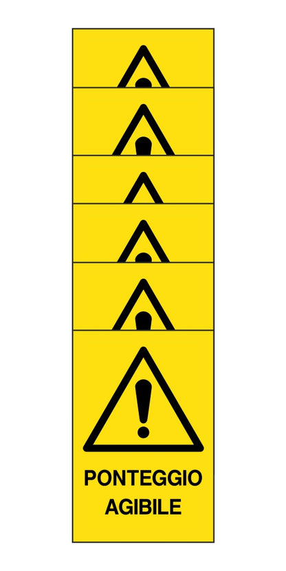 KIT DI 6 ADESIVI RETTANGOLARI - ponteggio agibile - Pittogramma ISO 7010 Con Stampa Diretta U.V. (IDEALE ANCHE PER ESTERNO)