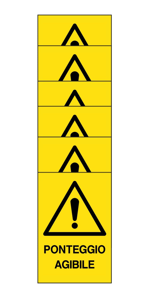 KIT DI 6 ADESIVI RETTANGOLARI - ponteggio agibile - Pittogramma ISO 7010 Con Stampa Diretta U.V. (IDEALE ANCHE PER ESTERNO)