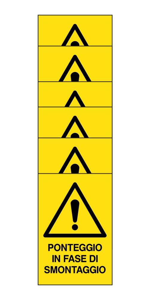 KIT DI 6 ADESIVI RETTANGOLARI - ponteggio in fase di smontaggio - Pittogramma ISO 7010 Con Stampa Diretta U.V. (IDEALE ANCHE PER ESTERNO)