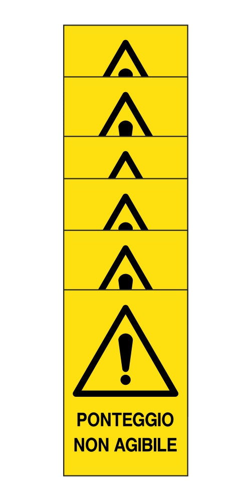 KIT DI 6 ADESIVI RETTANGOLARI - ponteggio non agibile - Pittogramma ISO 7010 Con Stampa Diretta U.V. (IDEALE ANCHE PER ESTERNO)
