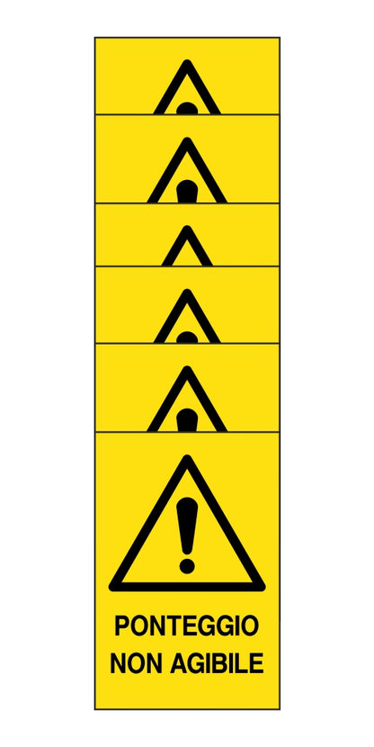 KIT DI 6 ADESIVI RETTANGOLARI - ponteggio non agibile - Pittogramma ISO 7010 Con Stampa Diretta U.V. (IDEALE ANCHE PER ESTERNO)
