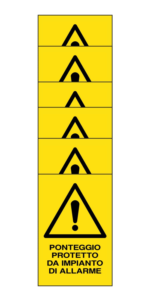 KIT DI 6 ADESIVI RETTANGOLARI - ponteggio protetto da impianto di allarme - Pittogramma ISO 7010 Con Stampa Diretta U.V. (IDEALE ANCHE PER ESTERNO)