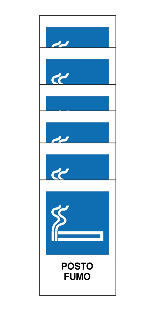 KIT DI 6 ADESIVI RETTANGOLARI - posto fumo - Pittogramma ISO 7010 Con Stampa Diretta U.V. (IDEALE ANCHE PER ESTERNO)