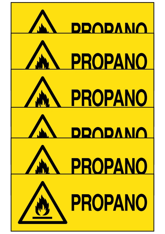 GLOBAL KIT DI 6 ADESIVI UNI - propano - Pittogramma ISO 7010 Con Stampa Diretta U.V. (IDEALE ANCHE PER ESTERNO)