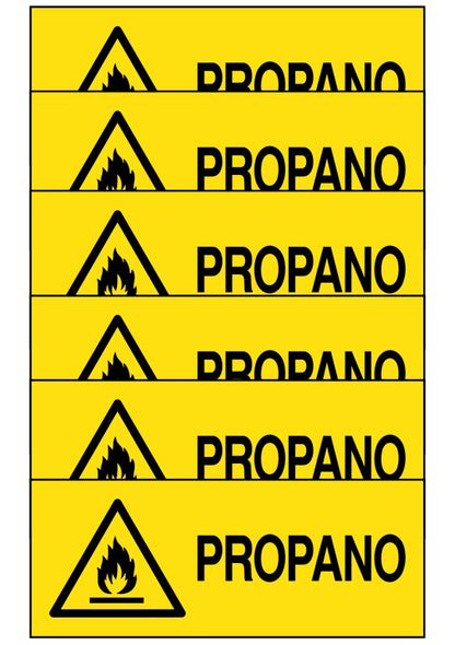 GLOBAL KIT DI 6 ADESIVI UNI - propano - Pittogramma ISO 7010 Con Stampa Diretta U.V. (IDEALE ANCHE PER ESTERNO)