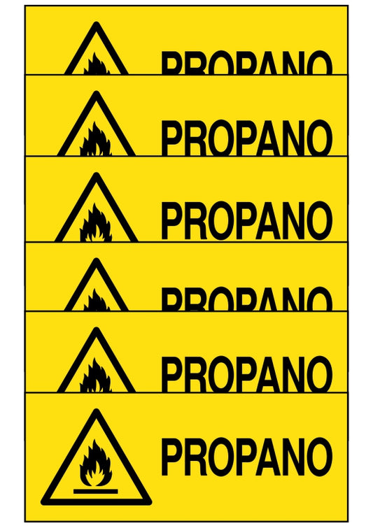 GLOBAL KIT DI 6 ADESIVI UNI - propano - Pittogramma ISO 7010 Con Stampa Diretta U.V. (IDEALE ANCHE PER ESTERNO)