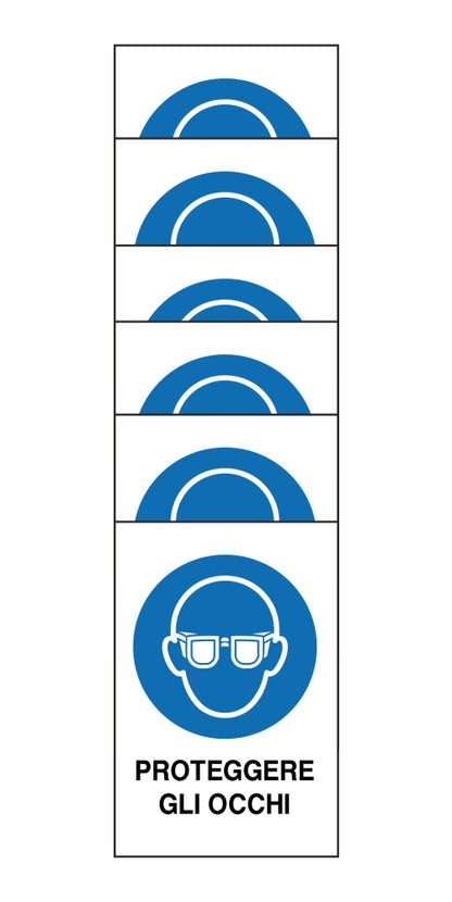 KIT DI 6 ADESIVI RETTANGOLARI - proteggere gli occhi - Pittogramma ISO 7010 Con Stampa Diretta U.V. (IDEALE ANCHE PER ESTERNO)