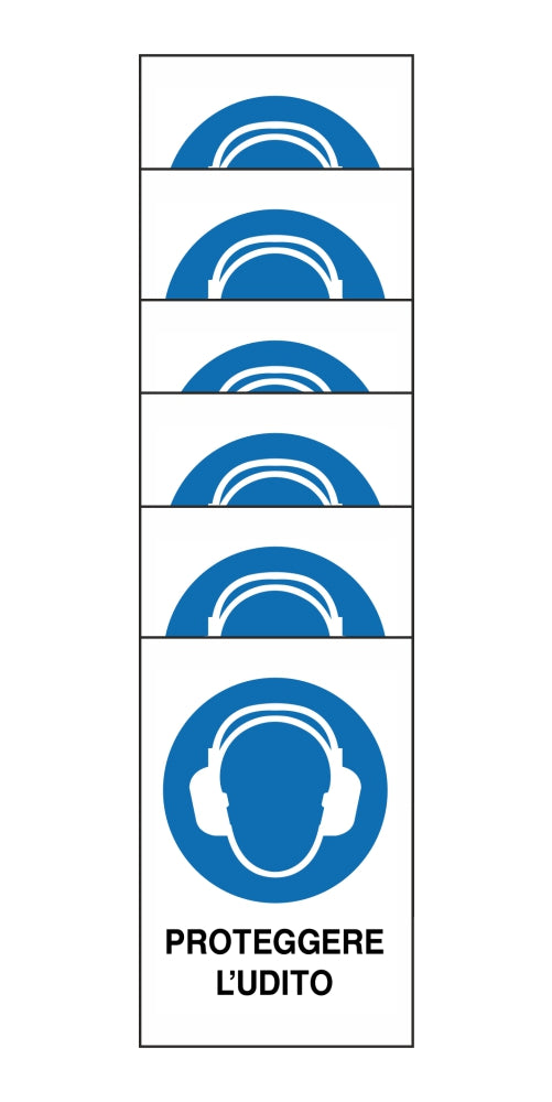 KIT DI 6 ADESIVI RETTANGOLARI - proteggere l'udito - Pittogramma ISO 7010 Con Stampa Diretta U.V. (IDEALE ANCHE PER ESTERNO)