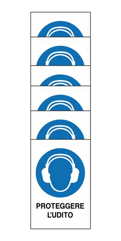 KIT DI 6 ADESIVI RETTANGOLARI - proteggere l'udito - Pittogramma ISO 7010 Con Stampa Diretta U.V. (IDEALE ANCHE PER ESTERNO)
