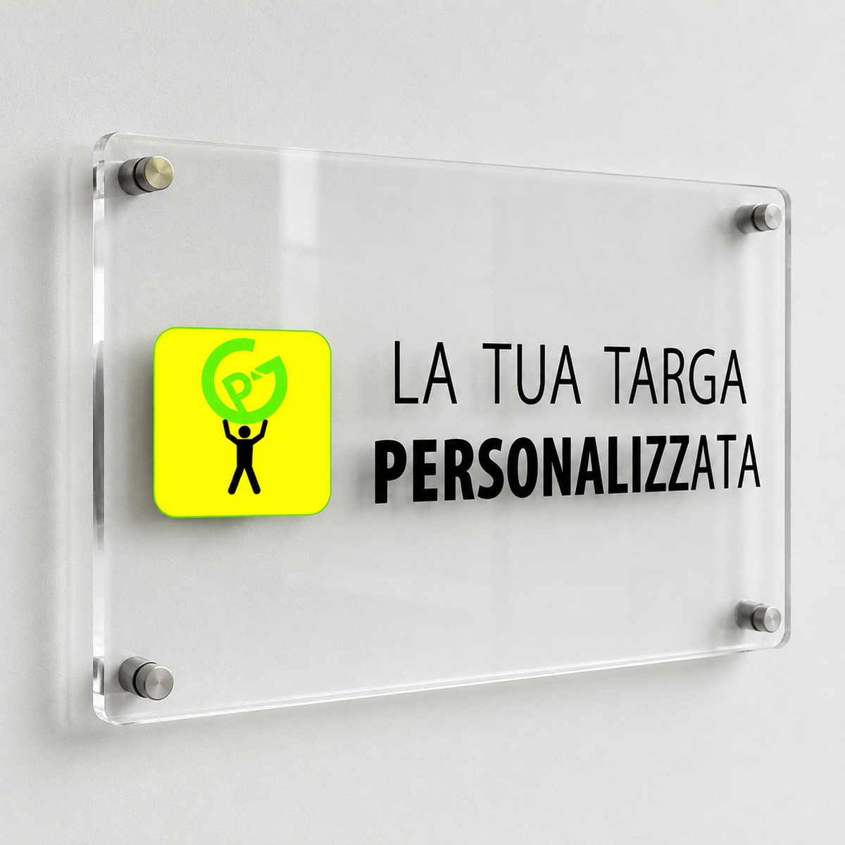 Dettaglio della targa personalizzata in plexiglass