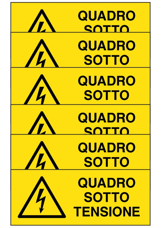 GLOBAL KIT DI 6 ADESIVI UNI - quadro sotto tensione - Pittogramma ISO 7010 Con Stampa Diretta U.V. (IDEALE ANCHE PER ESTERNO)