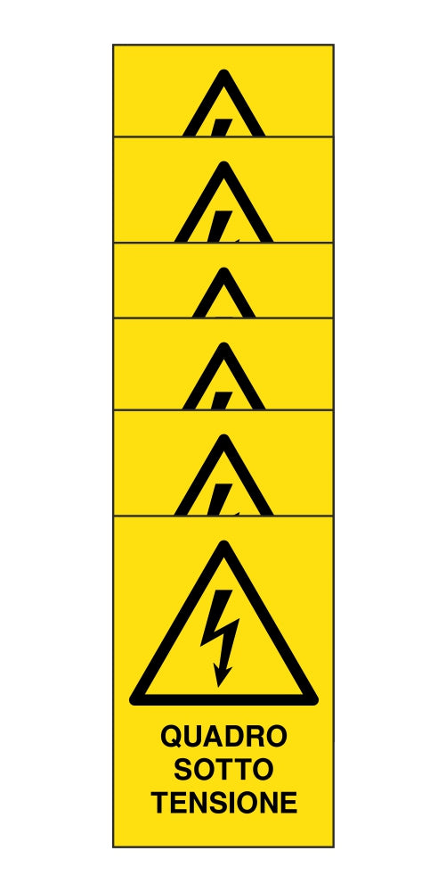 KIT DI 6 ADESIVI RETTANGOLARI - quadro sotto tensione - Pittogramma ISO 7010 Con Stampa Diretta U.V. (IDEALE ANCHE PER ESTERNO)