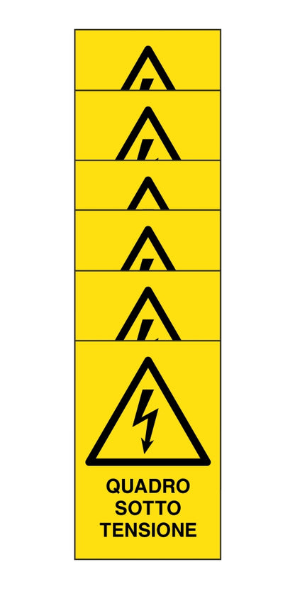 KIT DI 6 ADESIVI RETTANGOLARI - quadro sotto tensione - Pittogramma ISO 7010 Con Stampa Diretta U.V. (IDEALE ANCHE PER ESTERNO)