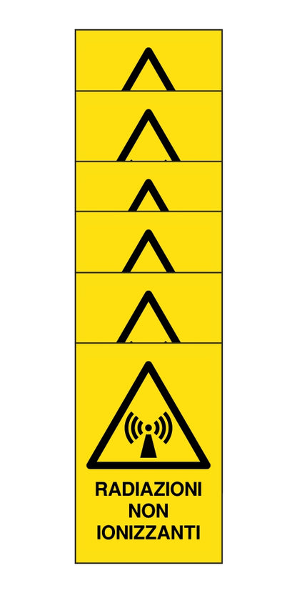 KIT DI 6 ADESIVI RETTANGOLARI - radiazioni non ionizzanti - Pittogramma ISO 7010 Con Stampa Diretta U.V. (IDEALE ANCHE PER ESTERNO)