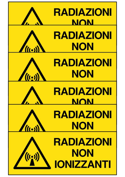 GLOBAL KIT DI 6 ADESIVI UNI - radiazioni non ionizzanti - Pittogramma ISO 7010 Con Stampa Diretta U.V. (IDEALE ANCHE PER ESTERNO)