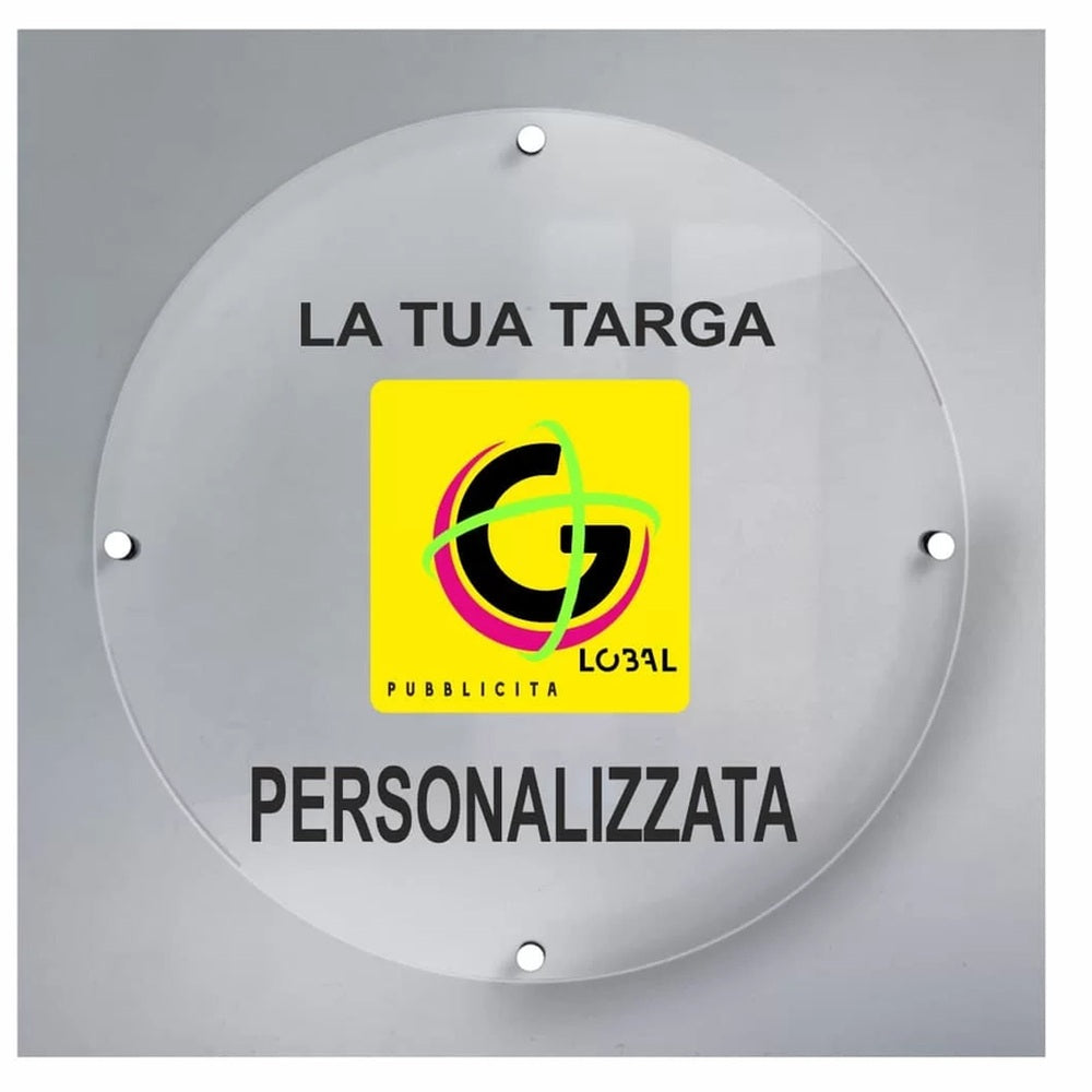 Dettaglio della targa rotonda personalizzata in plexiglass