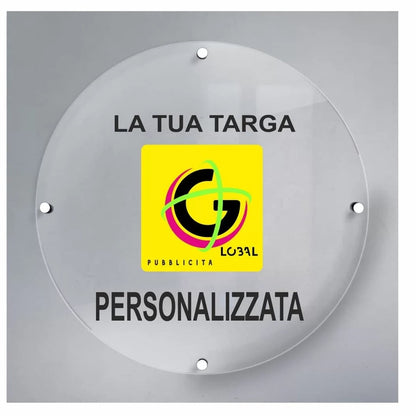 Dettaglio della targa rotonda personalizzata in plexiglass