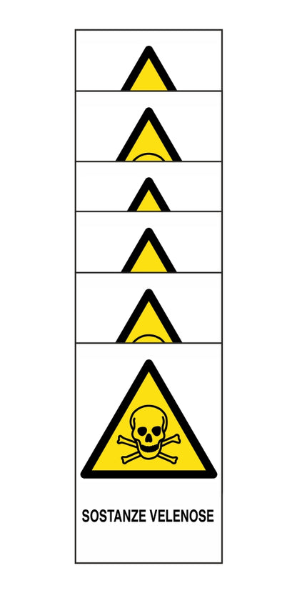 KIT DI 6 ADESIVI RETTANGOLARI - sostanze velenose - Pittogramma ISO 7010 Con Stampa Diretta U.V. (IDEALE ANCHE PER ESTERNO)