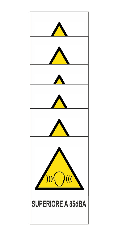 KIT DI 6 ADESIVI RETTANGOLARI - superiore a 85dBA - Pittogramma ISO 7010 Con Stampa Diretta U.V. (IDEALE ANCHE PER ESTERNO)