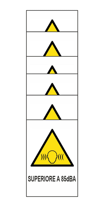 KIT DI 6 ADESIVI RETTANGOLARI - superiore a 85dBA - Pittogramma ISO 7010 Con Stampa Diretta U.V. (IDEALE ANCHE PER ESTERNO)